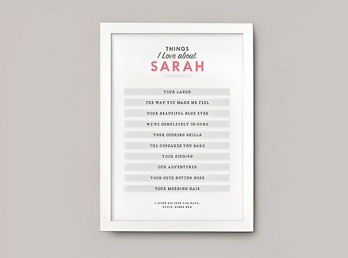 a white frame containing text about sarah