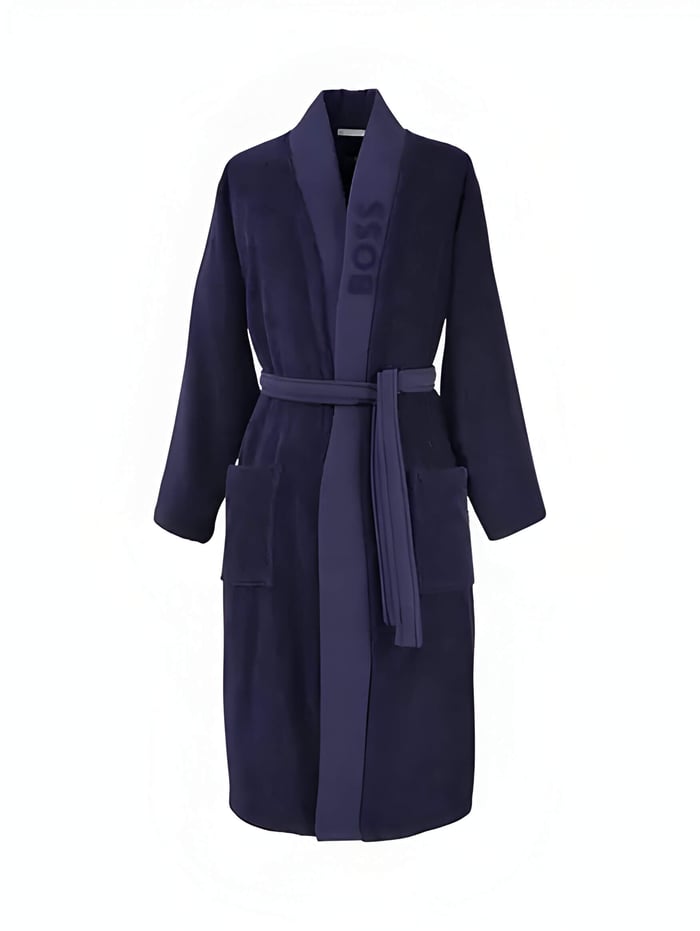 a navy blue kimono terry cotton dressing gown