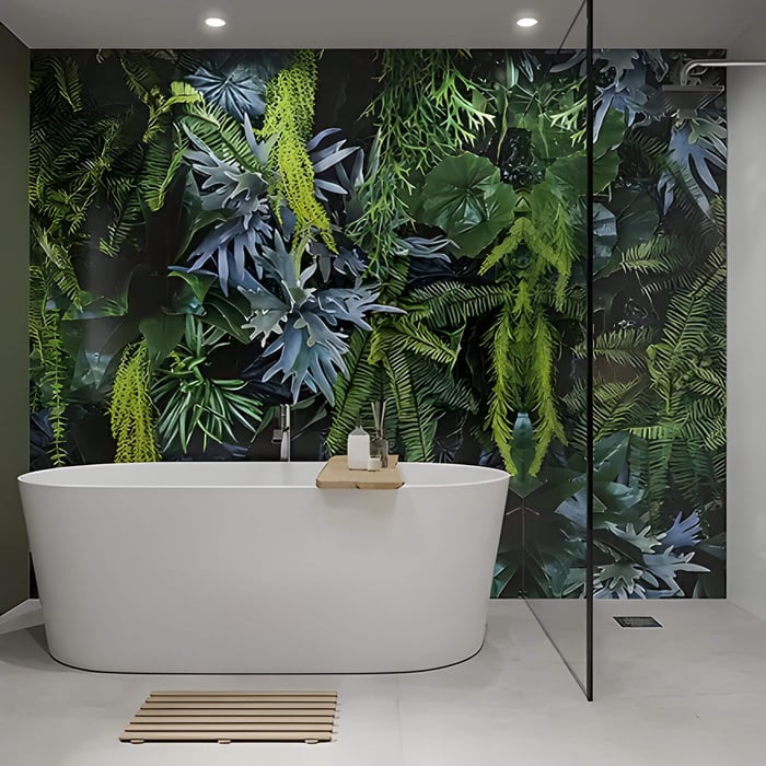 a bathroom waterproof painting of jungle plants