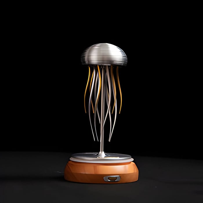 a silver and gold kinetic sculpture of a jelly fish