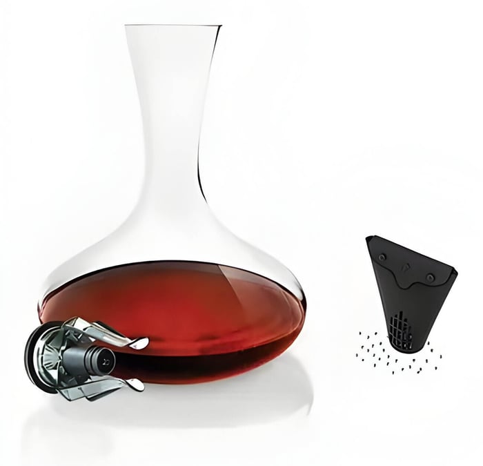 A glass wine decanter