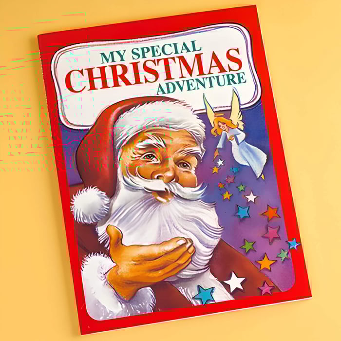 a child's christmas story book with a picture of santa on the front