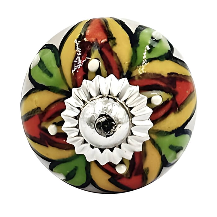 a furniture knob with  red, yellow and green colours