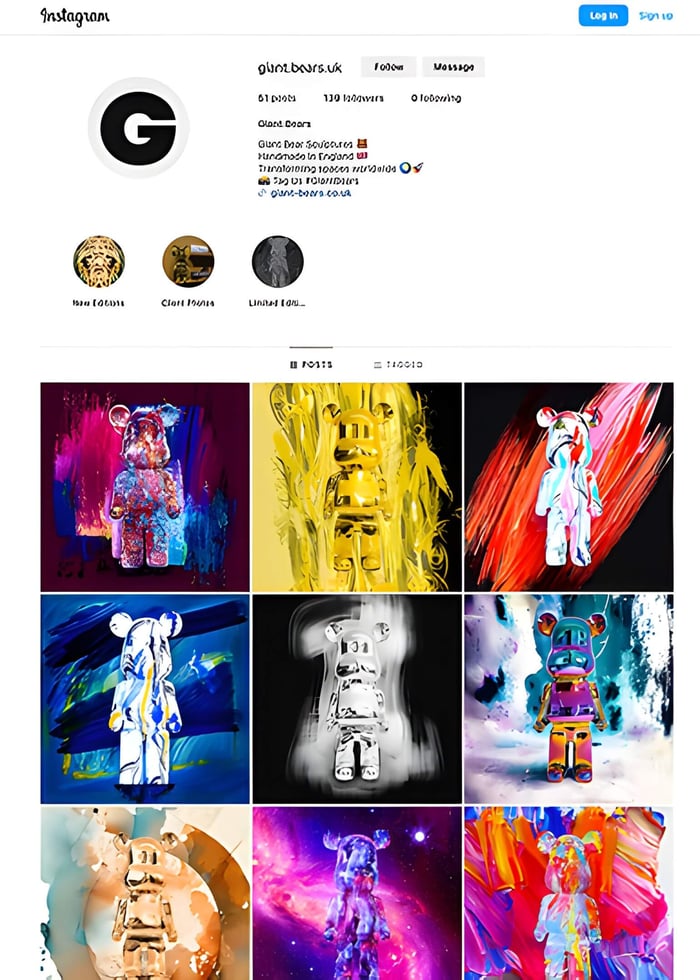 An instagram screenshot of the Giant Bears homepage