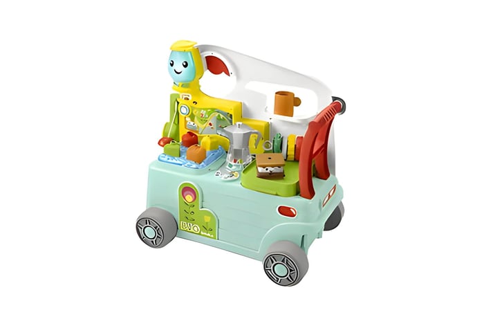 a children's multicoloured camper van toy