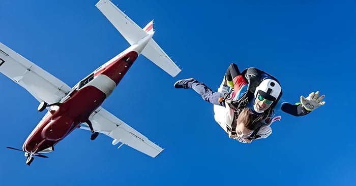 a couple skydiving