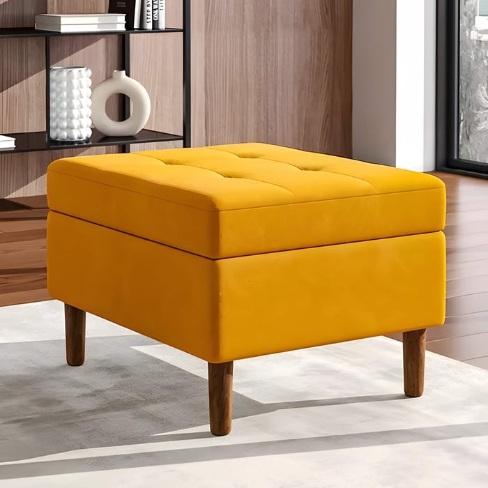 Modern Rectangular Tufted Velvet Footstool Storage Ottoman
