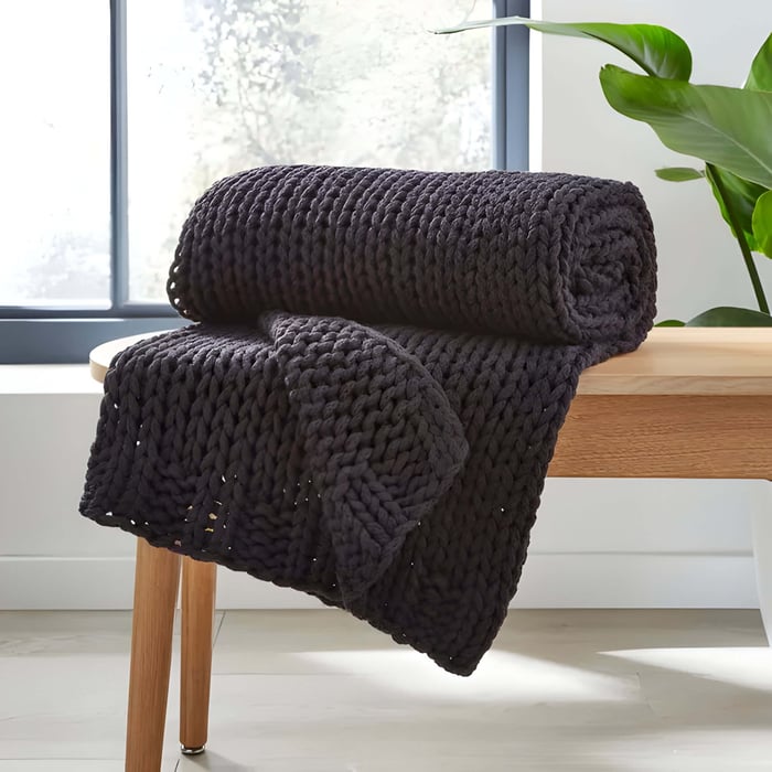 Black textured knit throw