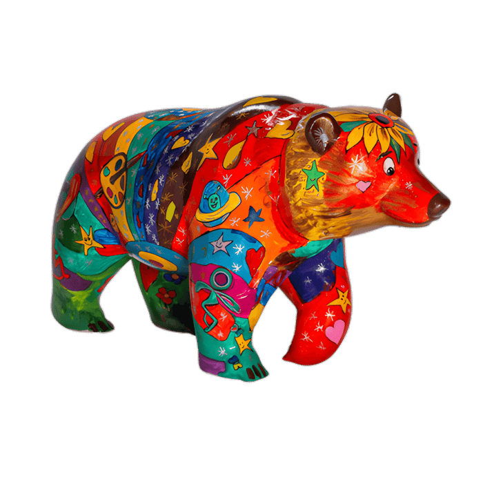Colourful bear statue with modern glamor