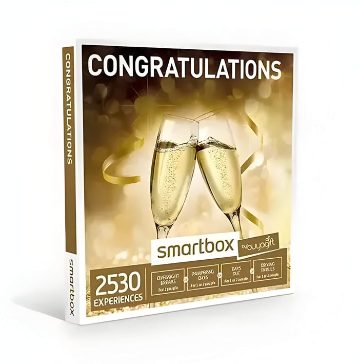 a gift experience box with 2 prosecco glasses
