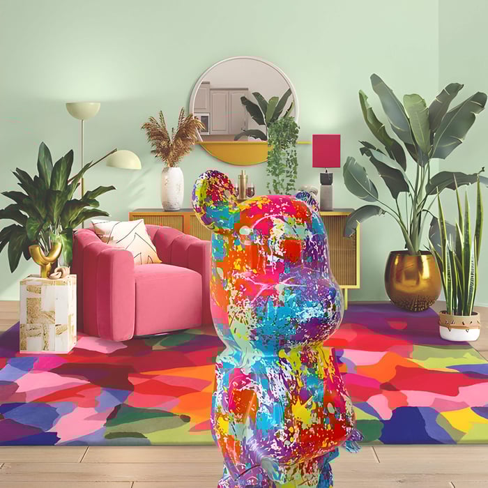 A bold, colourful giant bear sculpture for vibrant decor