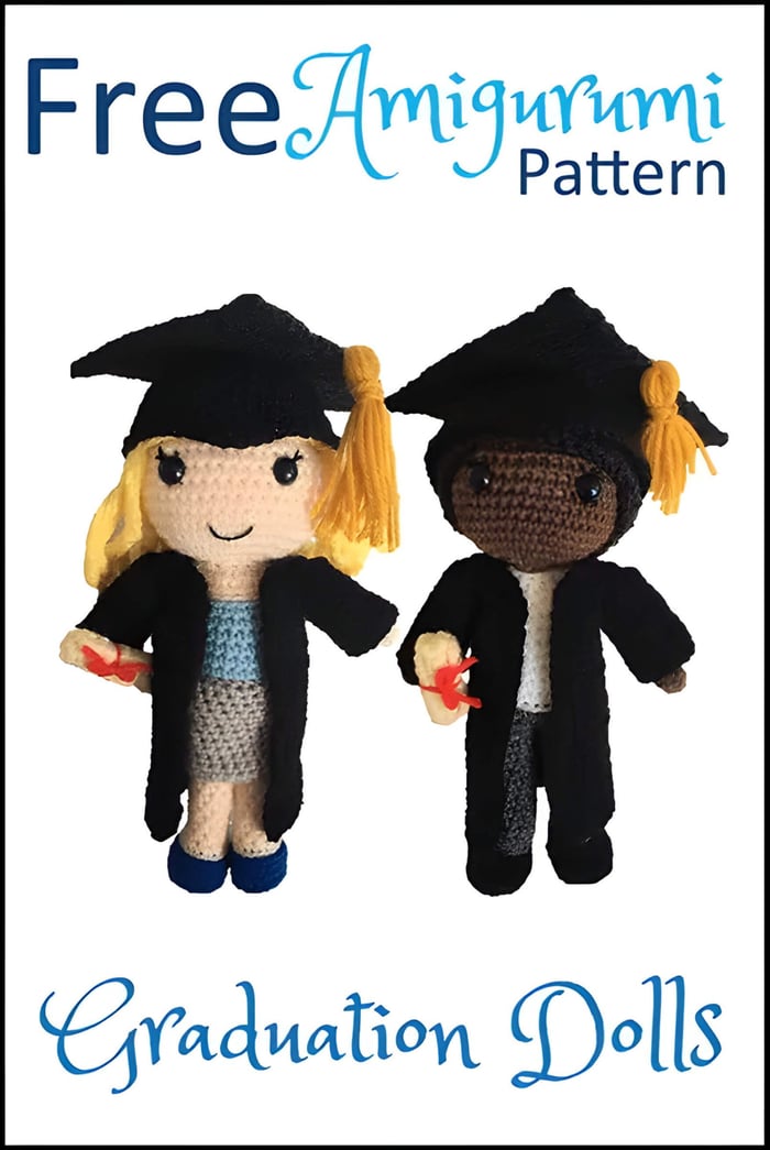 2 graduation themed crochet dolls