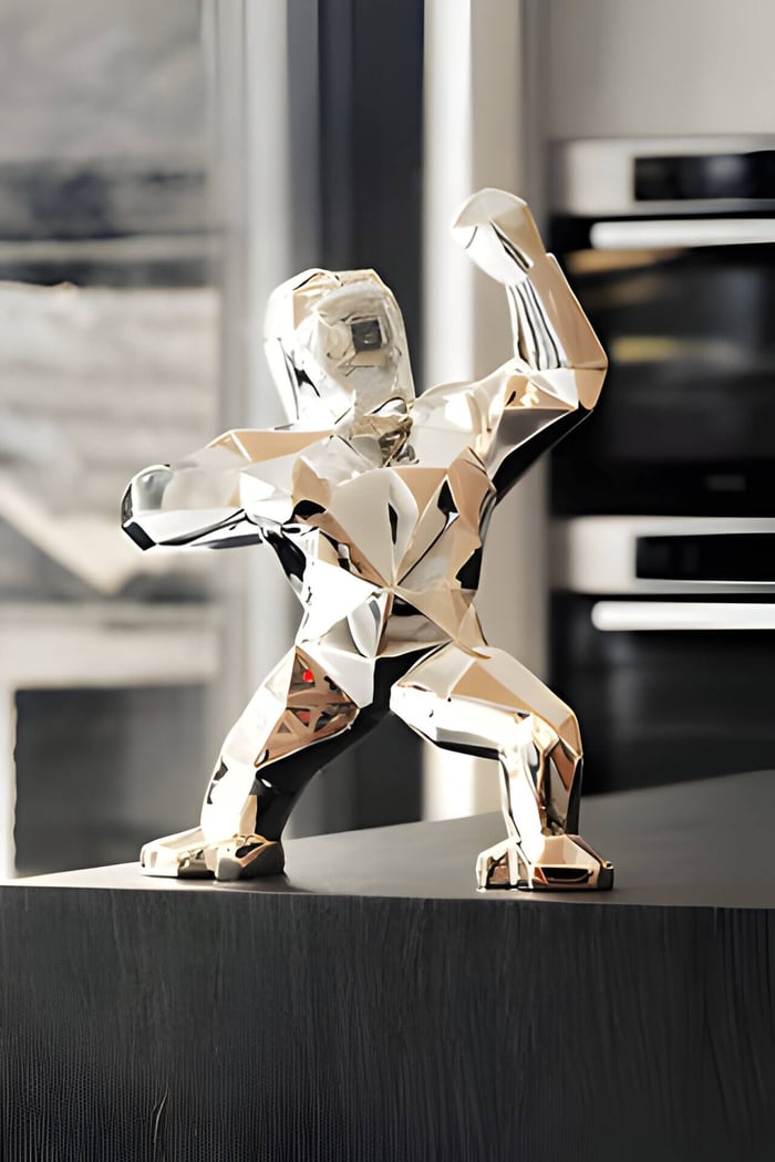 a chrome gorilla sculpture from giant bear