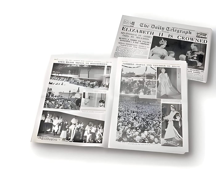 black and white newspaper cuttings