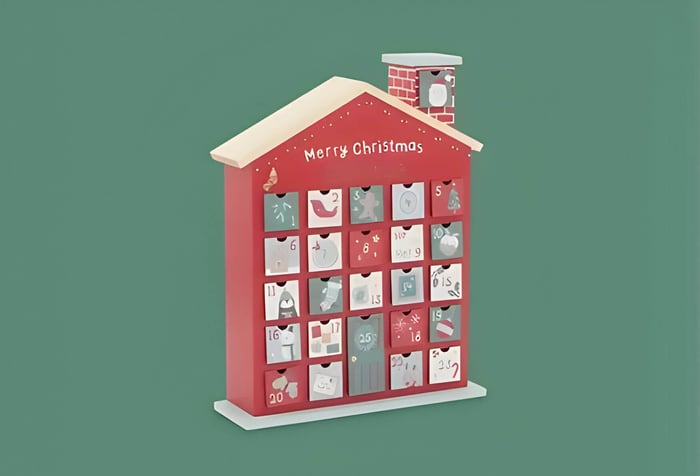 A multicoloured advent calendar in the shape of a house