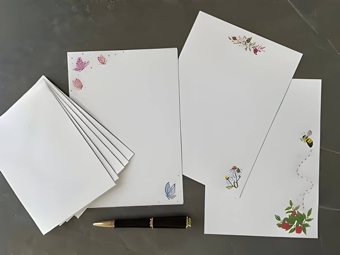 Writing paper with flowers and butterflies on