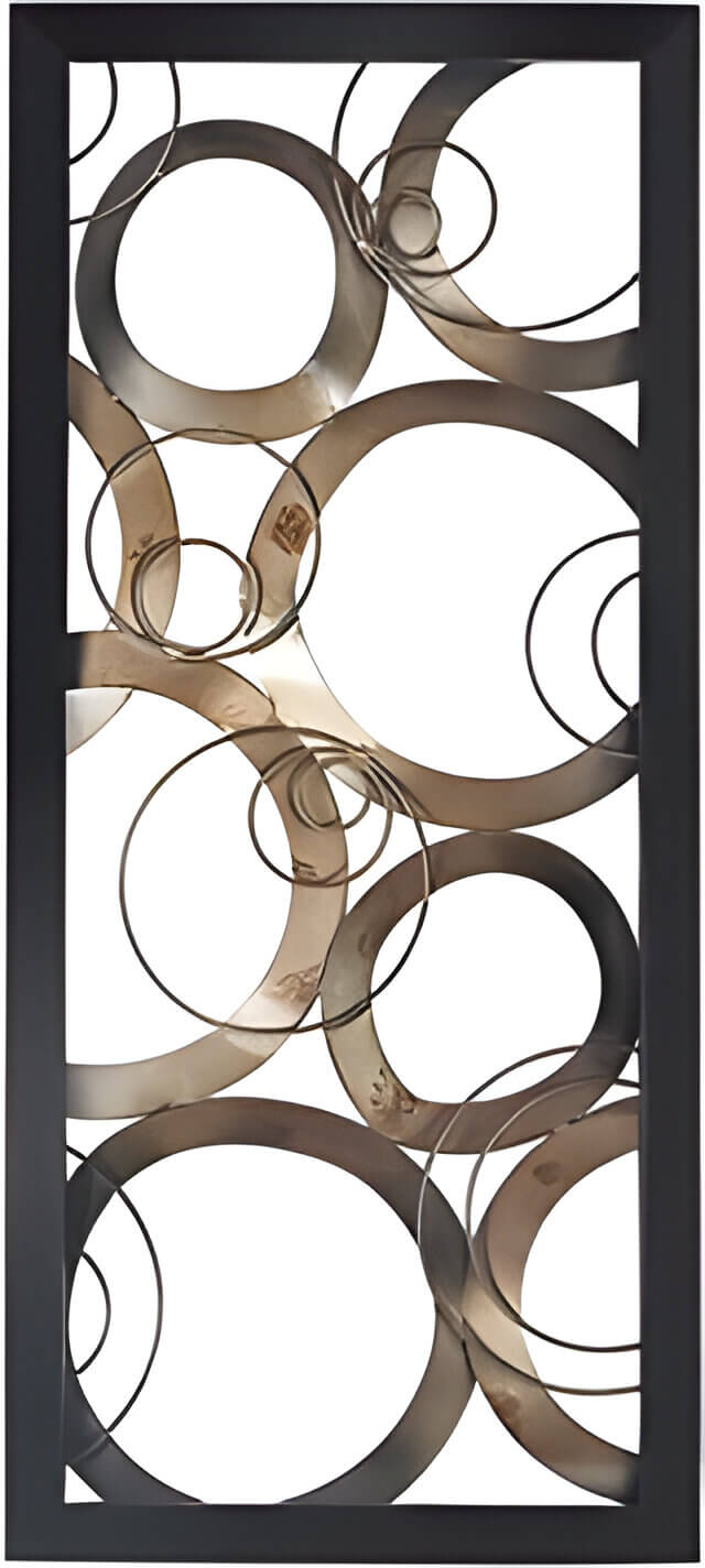a black and gold wall sculpture