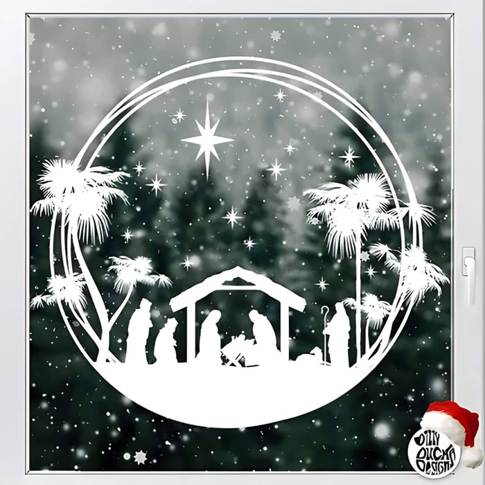 a nativity scene window decal