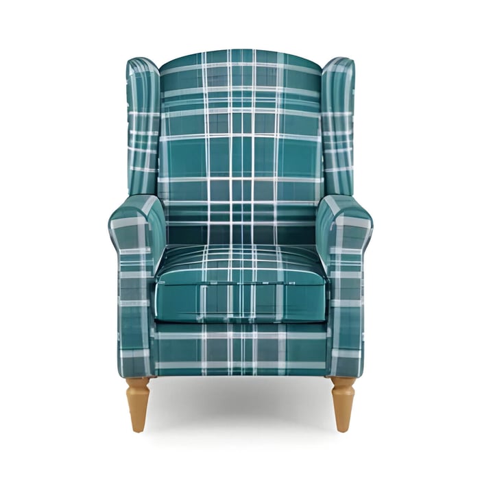 a blue tartan armchair