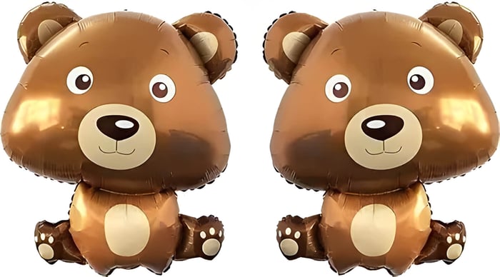 2 cartoon, brown bear balloons