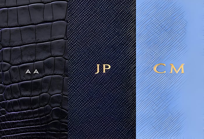 3 personalised stationery covers in blue and black