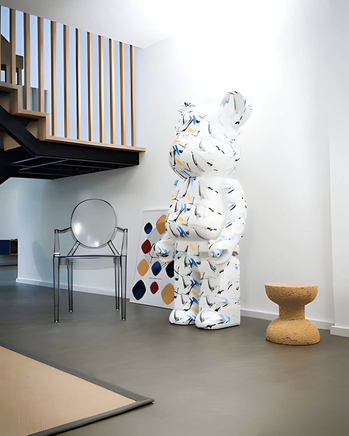 A Giant bears sculpture situated in a small room