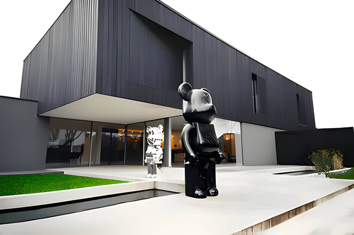 Giant Bears outside a modern building