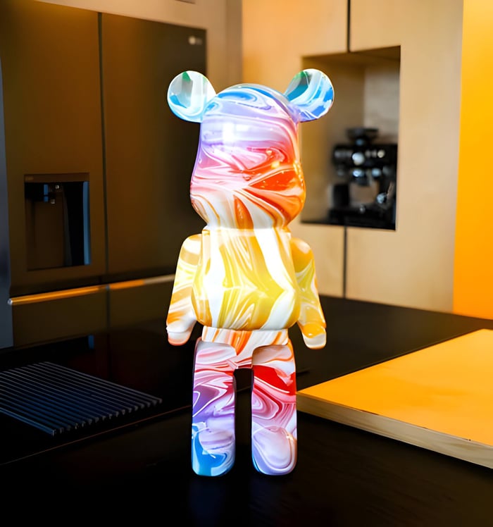 a verve Giant Bears sculpture on a kitchen counter top in a small room