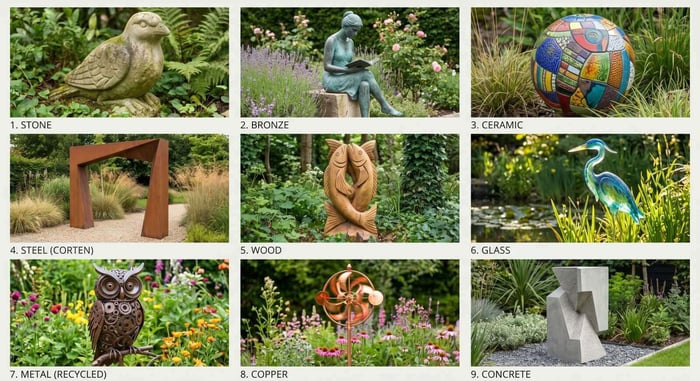 Nine factors to consider when choosing garden sculpture material.