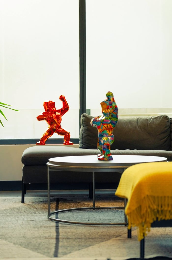 2 Giant Bears Gorilla Sculptures in a modern living room