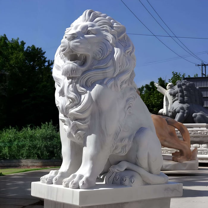 Majestic Lion roaring placed outside.