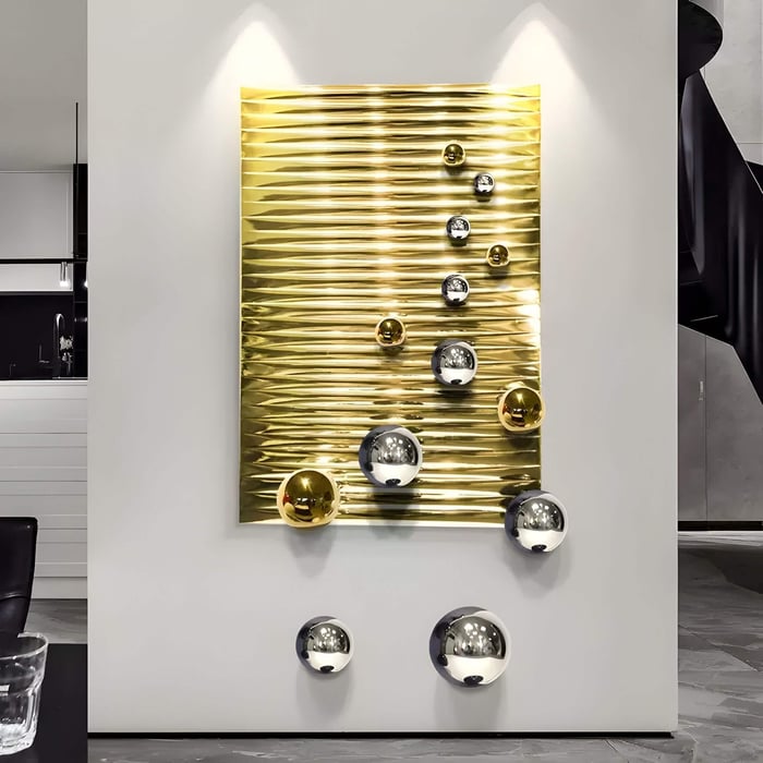 Orbentra Gold 3D Wall Art With Gold & Chrome Metal Ball