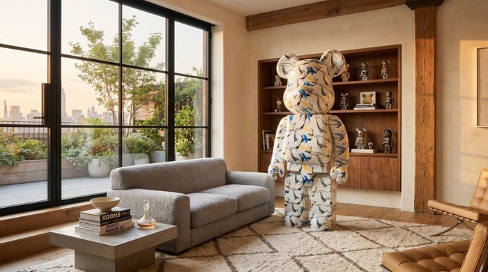 Modern designer bear sculpture — the teddy bear's evolution from 1902 plush toy to contemporary interior sculpture.