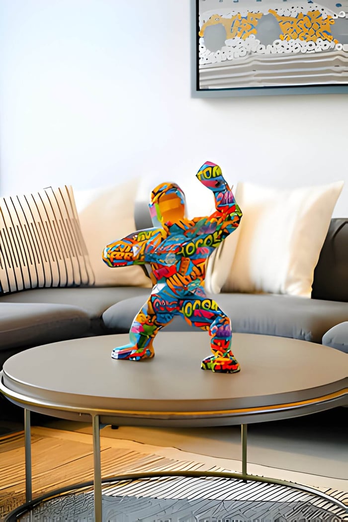Pop Art gorilla sculpture on a coffee table