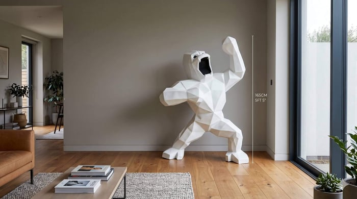 Sculpture size guide for living rooms — matching sculpture scale to room dimensions.