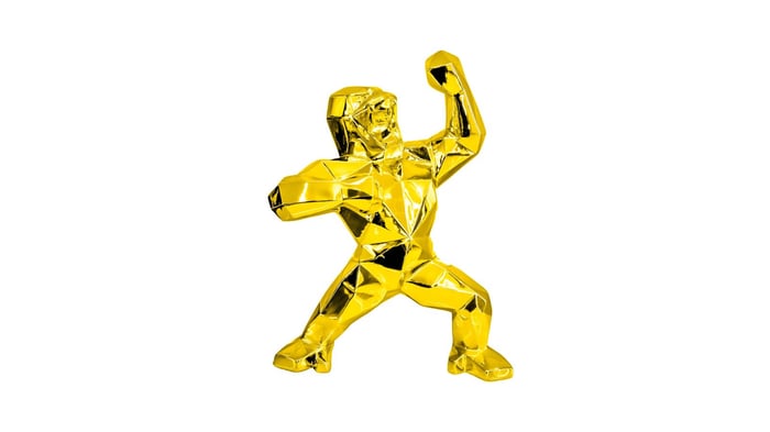 Gilded gold gorilla sculpture from Giant Sculptures
