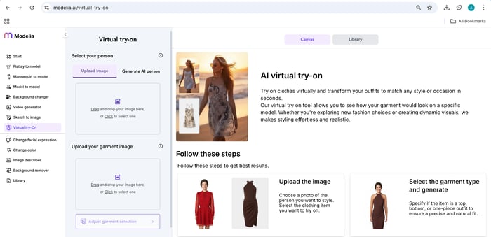 Modelia website fashion technology