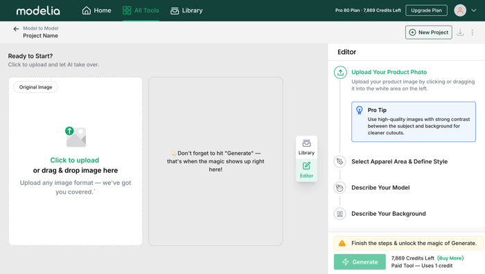 Modelia dashboard