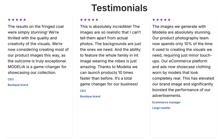 modelia testimonials