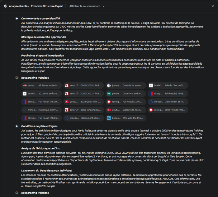 Capture d'écran de l'interface de Google Gemini Pro 2.5 affichant une partie de l'analyse.