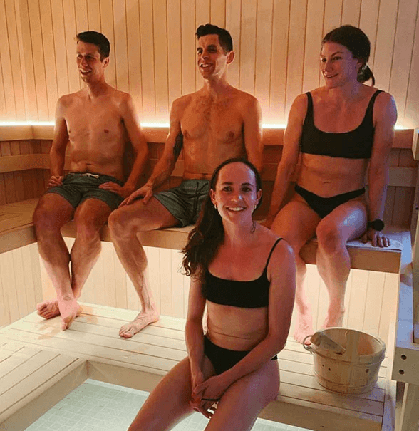 Four people in a sauna