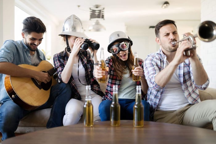 Friends Drinking Alcohol and playing instruments