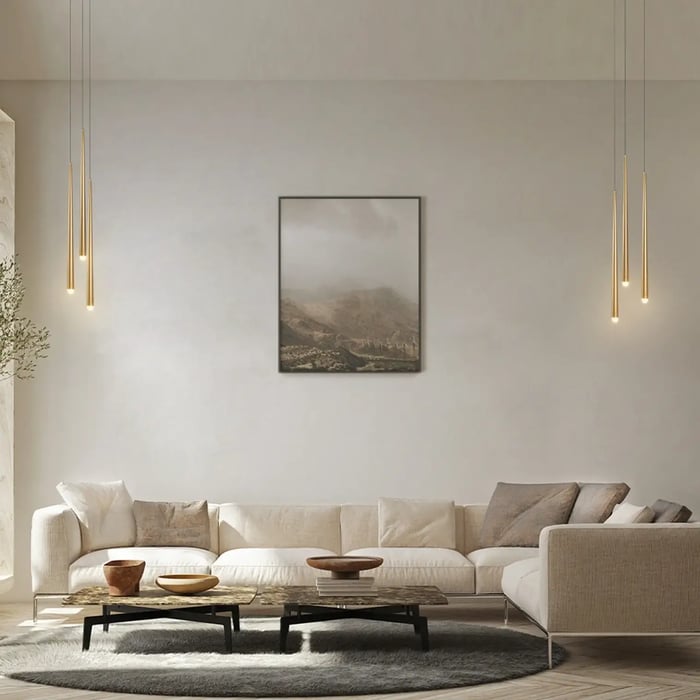 Sleek and elegant, these slim gold Pendant Lights add vertical interest to modern interiors. Ideal for living rooms or reading corners, they create a warm, inviting glow.