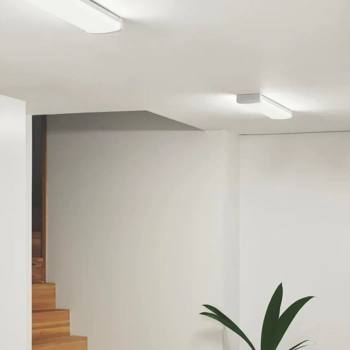 Batten Lights installed on a white ceiling in a modern interior space.