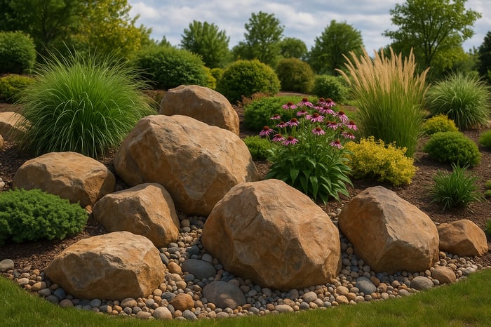 boulder placed outside in a yard