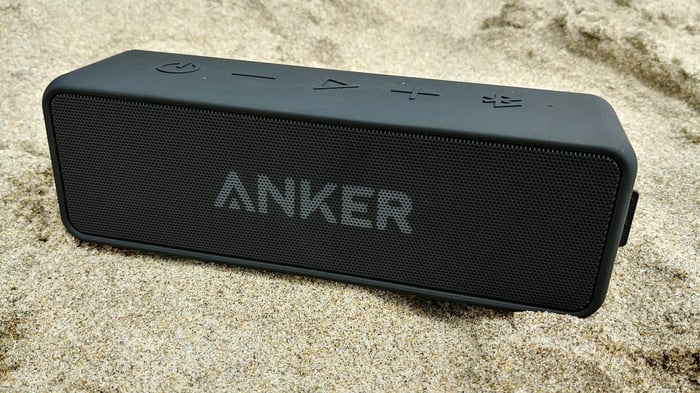 Anker SoundCore 2 on rock surface