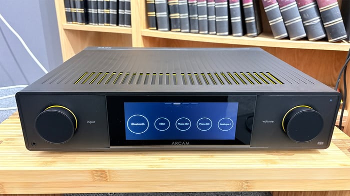 Arcam SA35’s bright display offers clear input options.