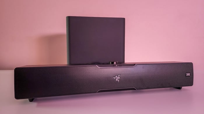Razer Leviathan V2 Pro sleek design fits perfectly on a crowded desk.