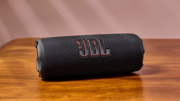 The JBL Flip 7 resting steadily on a table
