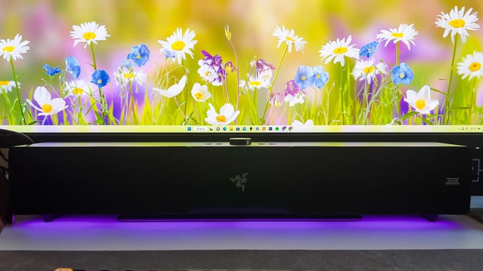 Compact soundbar with stylish RGB lights and premium grille.